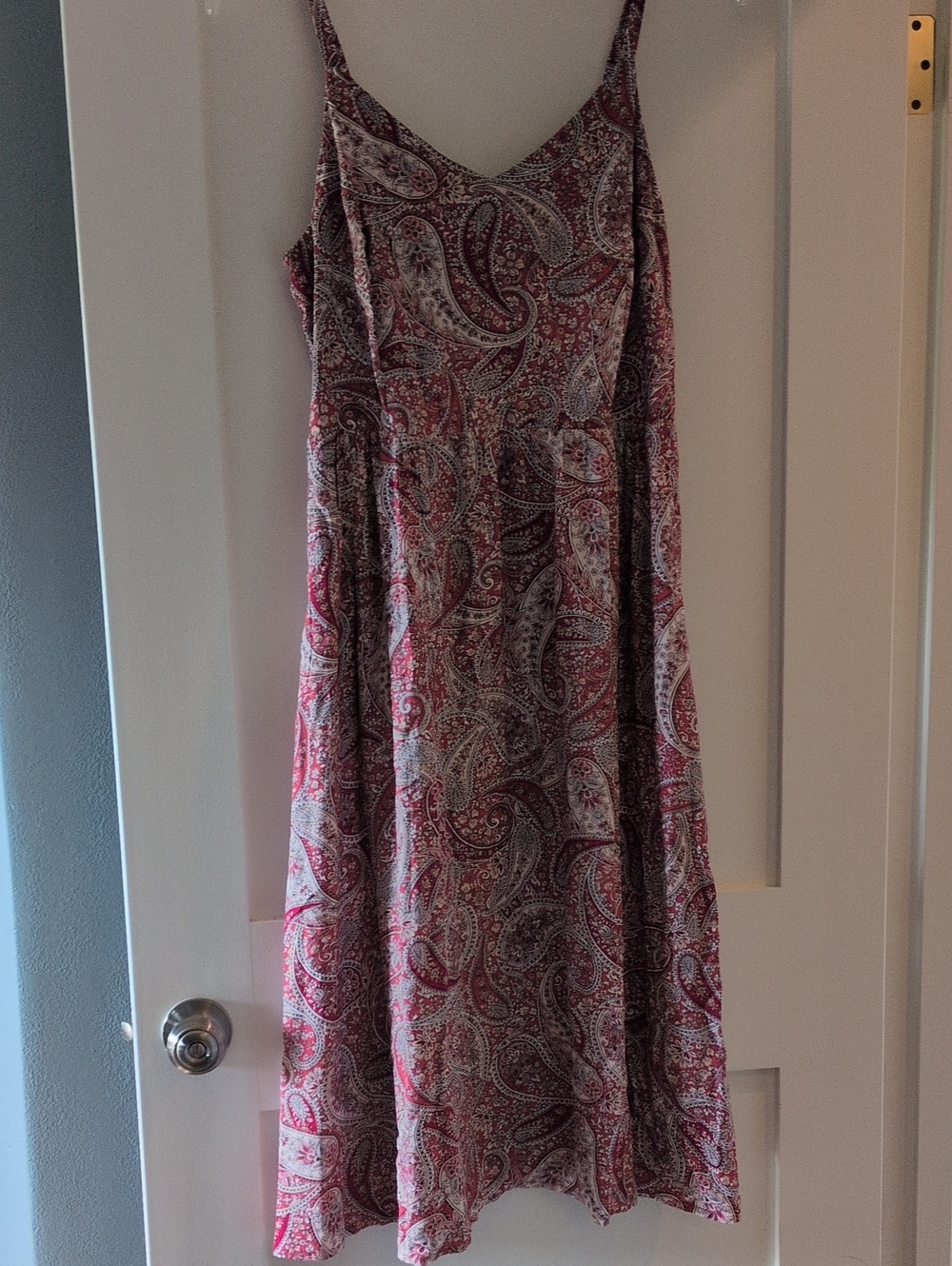 Old Navy Red and Pink Paisley Midi Slip Dress